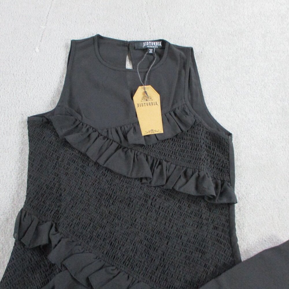 Disturbia Dress Women US 6 UK 10 Black Reflections Black Frill Detail Sleeveless - Picture 4 of 10